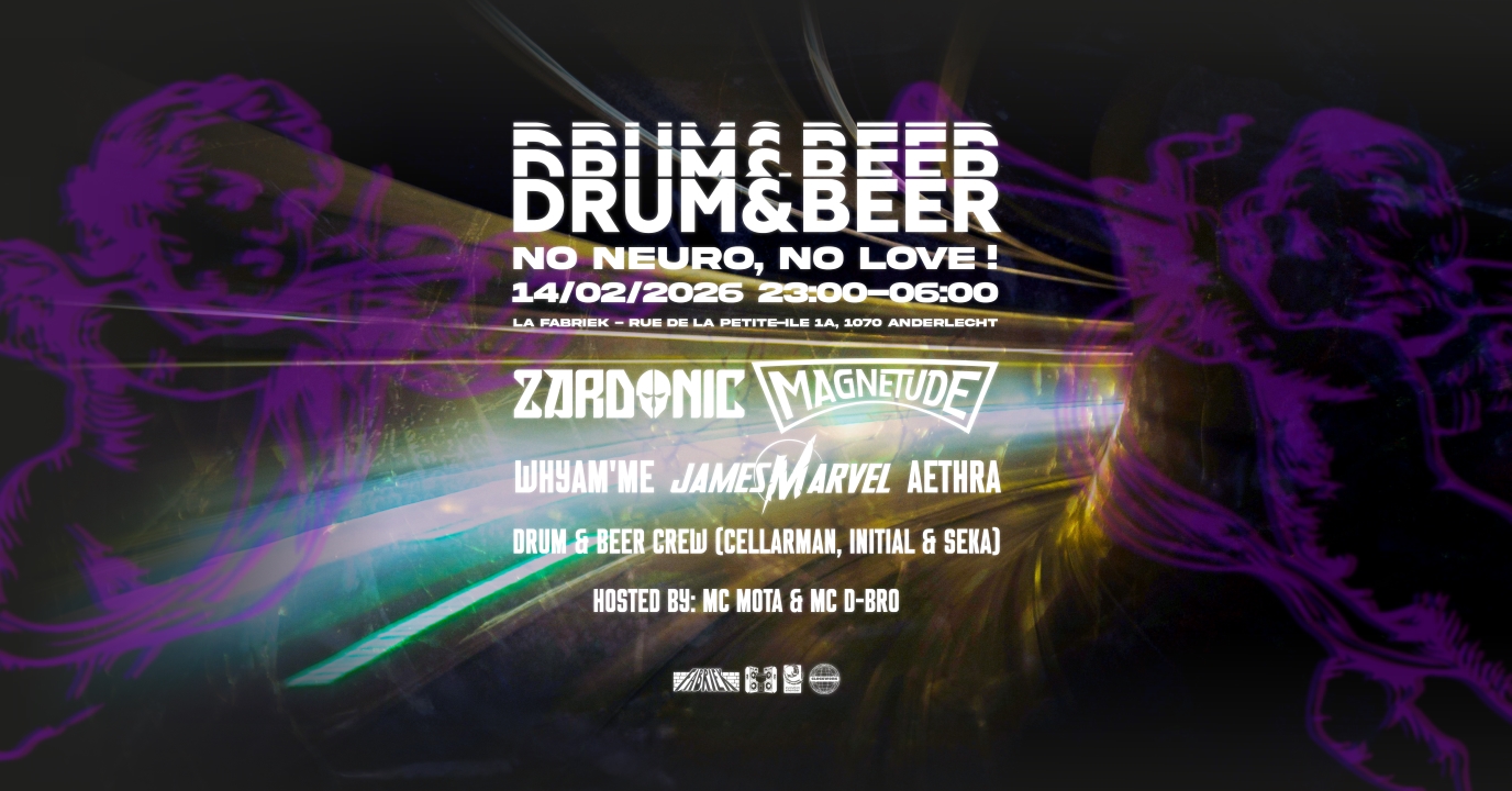 Cover photo for Drum & Beer: No Neuro No Love w/ Zardonic & Magnetude @La Fabriek by Drum & Beer