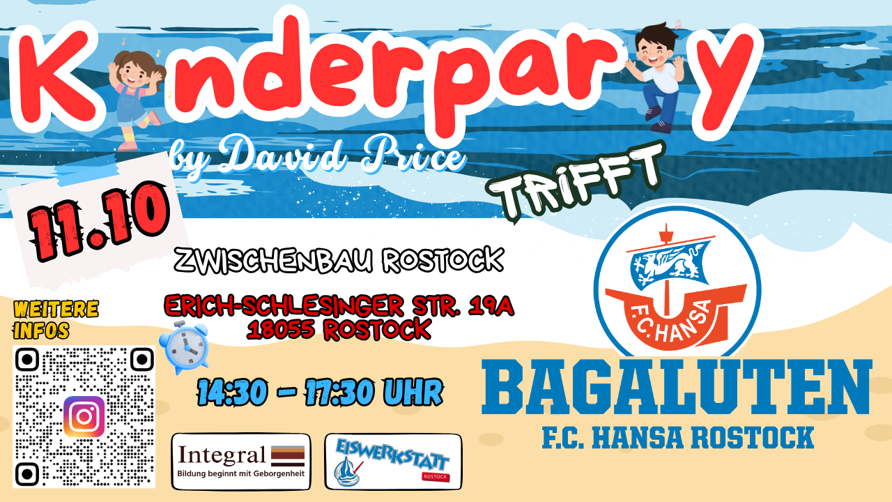 Cover photo for 11.10.2026 Kinderparty meets Bagaluten Bande (F.C. Hansa) by Kinderparty by David Price