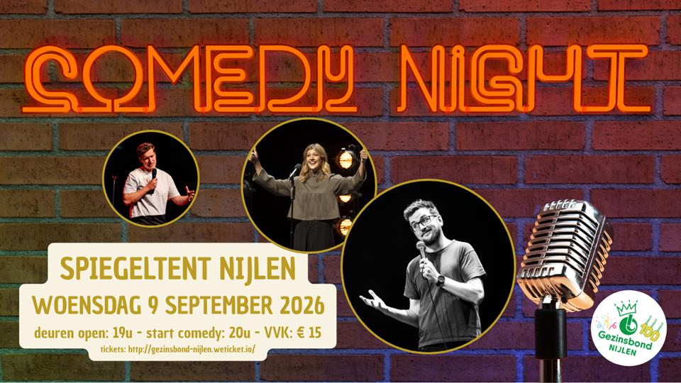 Cover photo for Comedy Night met Jasper Posson & Bregje Iding - Spiegeltent Nijlen by Gezinsbond Nijlen