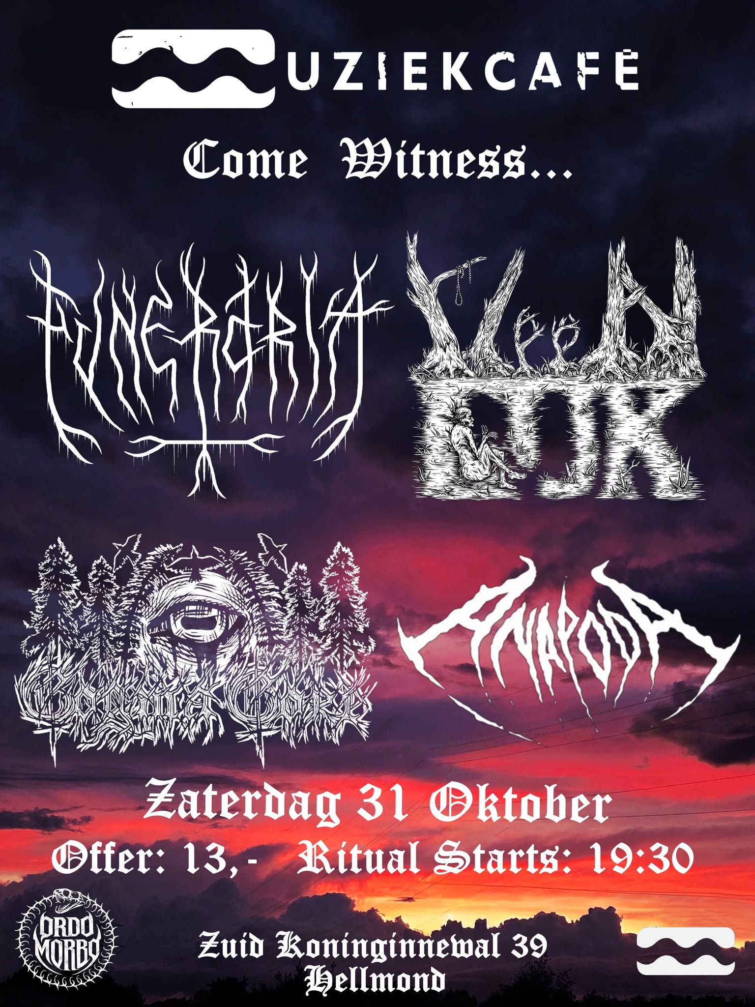 Cover photo for LIVE: Halloween Just Got Scarier: Funeraria + Veenlijk + Gogmagore + Anapoda by Poppodium Muziekcafé