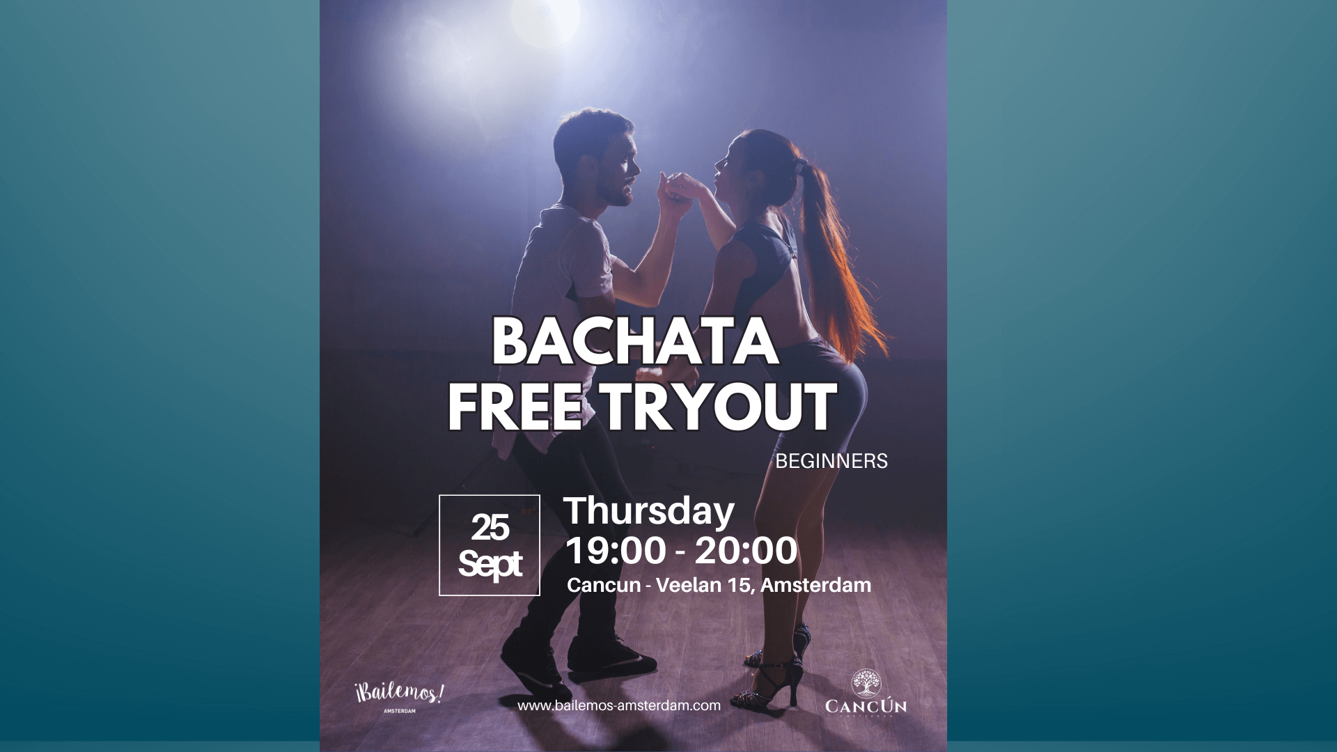Cover photo for Bachata Beginners FREE tryout by Bailemos Amsterdam