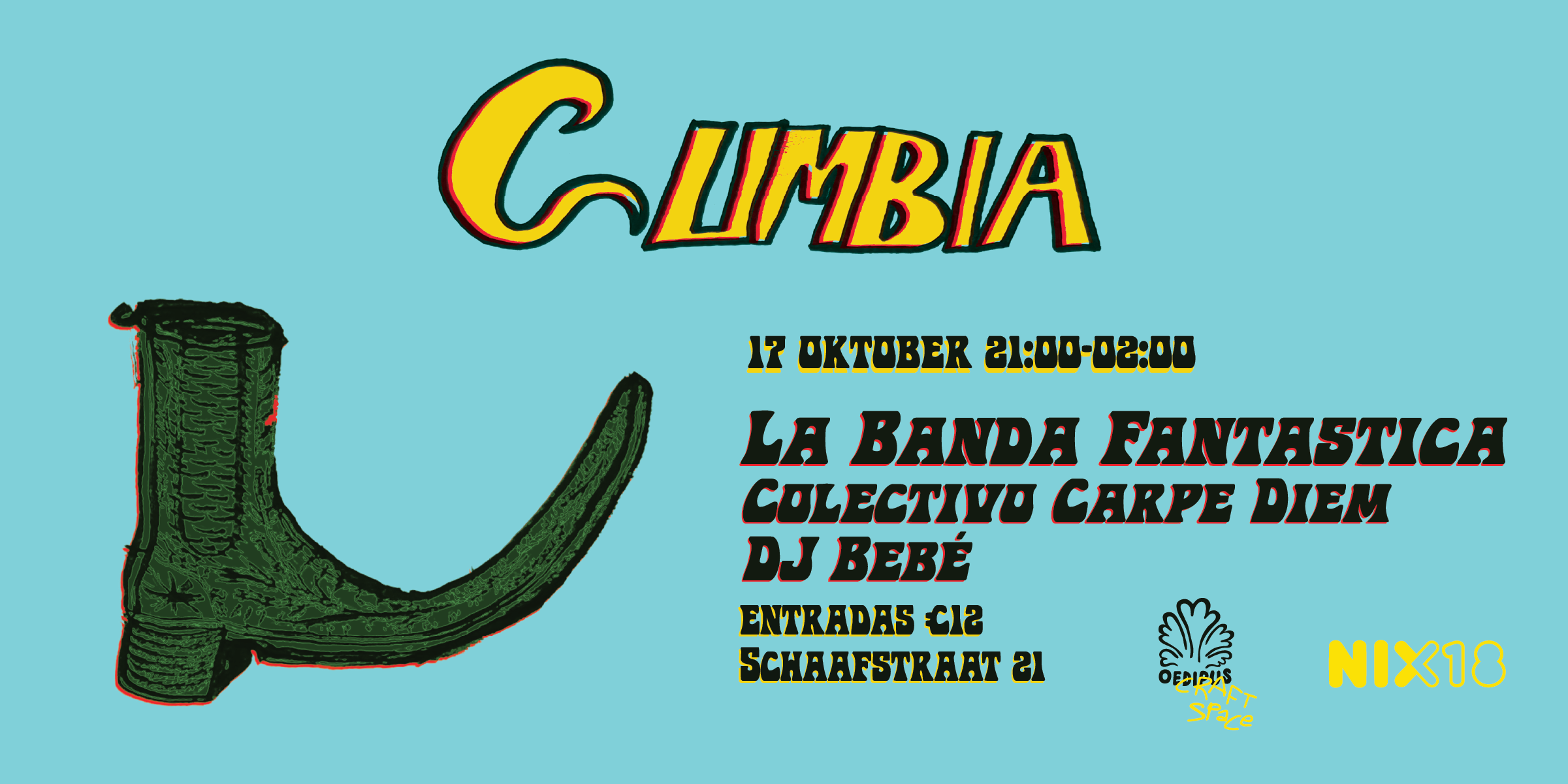 Cover photo for CUMBIA: LA BANDA FANTASTICA, COLECTIVO CARPE DIEM & DJ BEBÉ by Oedipus Craft Space