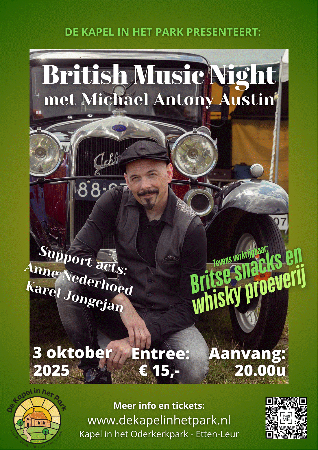 Cover photo for British Music Night met Michael Antony Austin by De Kapel in het Park
