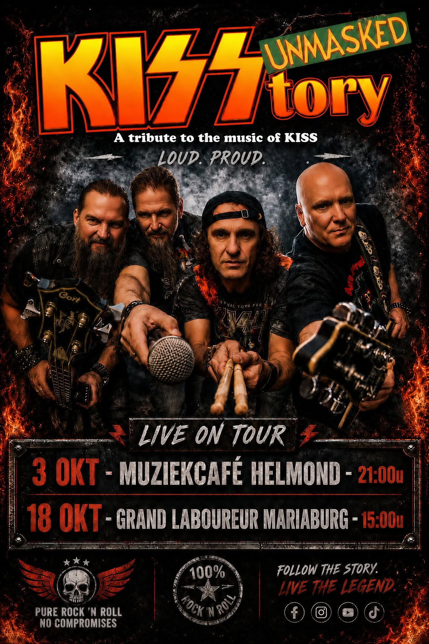 Cover photo for LIVE: KISStory Unmasked (B), tribute to Kiss by Poppodium Muziekcafé