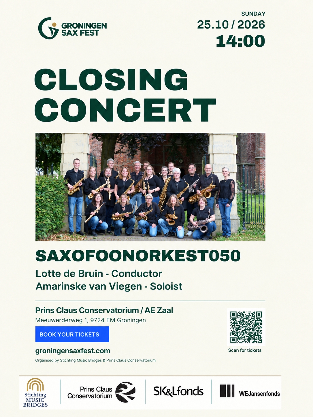 Cover photo for Closing Concert — Groningen Sax Fest 2026 by Groningen Sax Fest