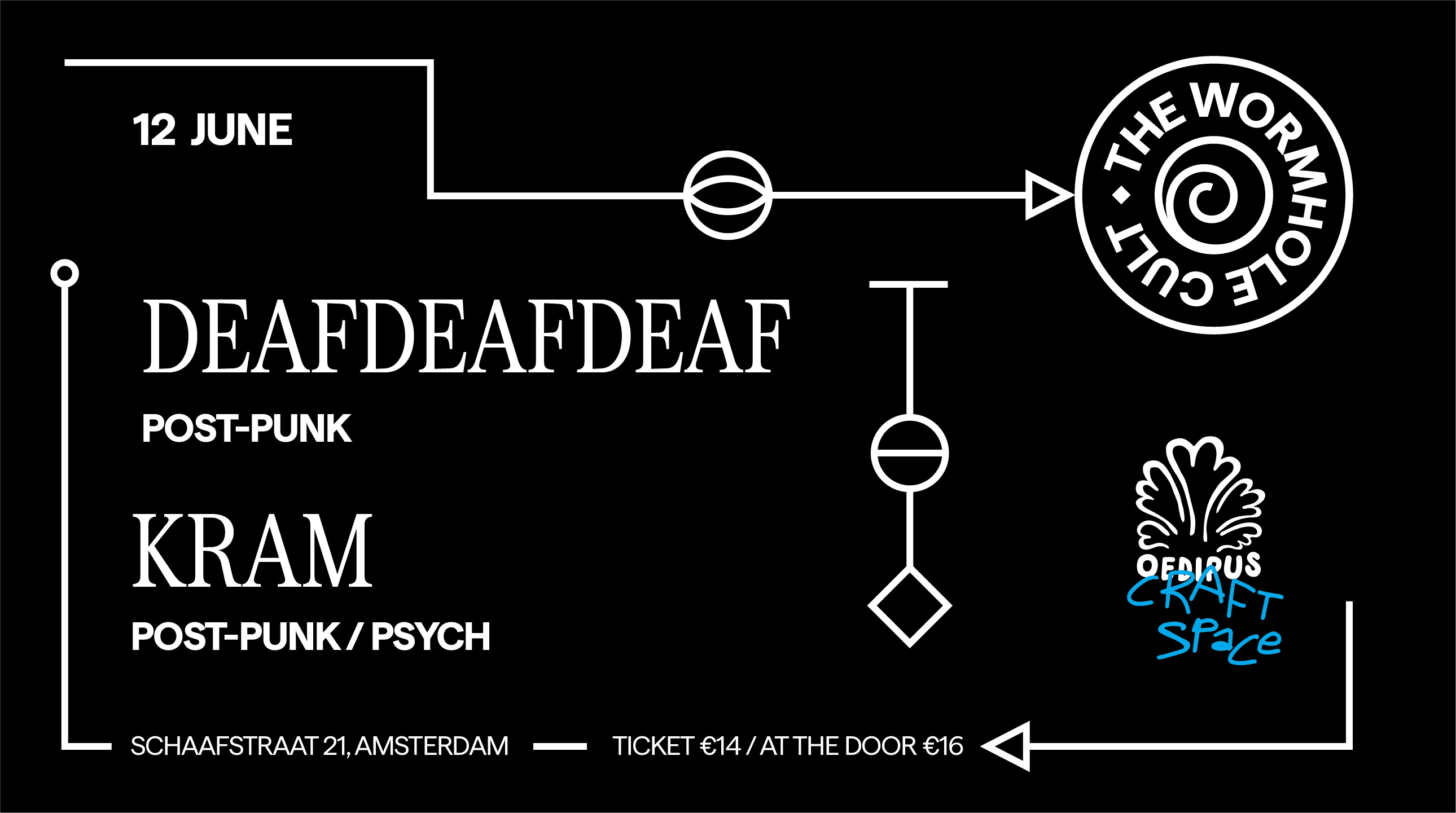 Cover photo for DEAFDEAFDEAF & KRAM W/ THE WORMHOLE CULT by Oedipus Craft Space