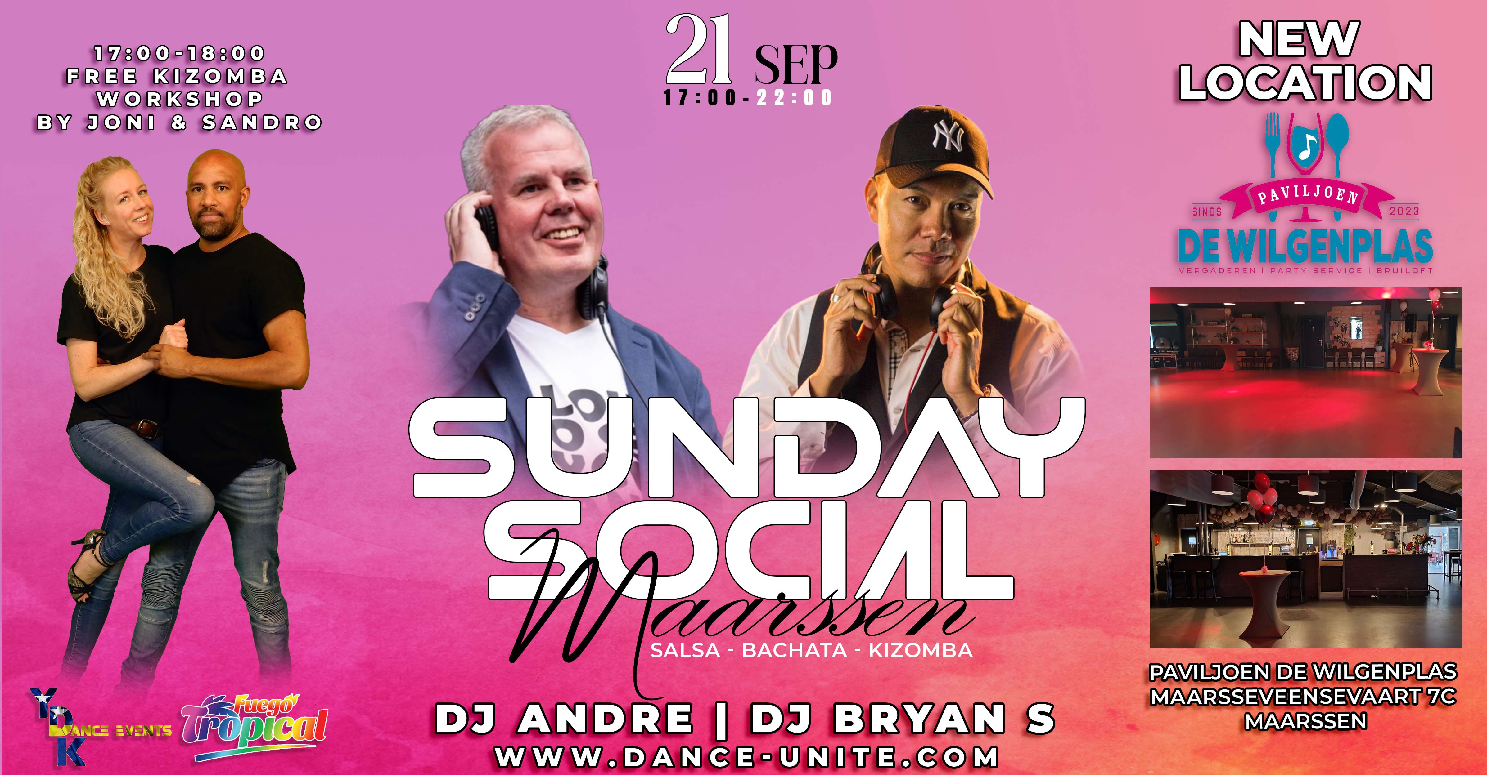 Cover photo for Sunday Social Maarssen | Gratis Kizomba Workshop | Party met DJ Andre & DJ Bryan S by Dance Unite