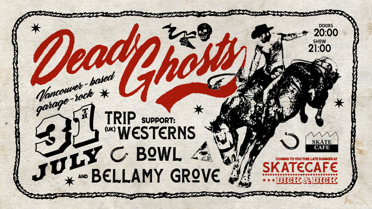 Cover photo for DEAD GHOSTS (live), TRIP WESTERNS (live), BELLAMY GROVE (live), BOWL (live), KRUISPUNT by Skatecafe Karin & Yvonne
