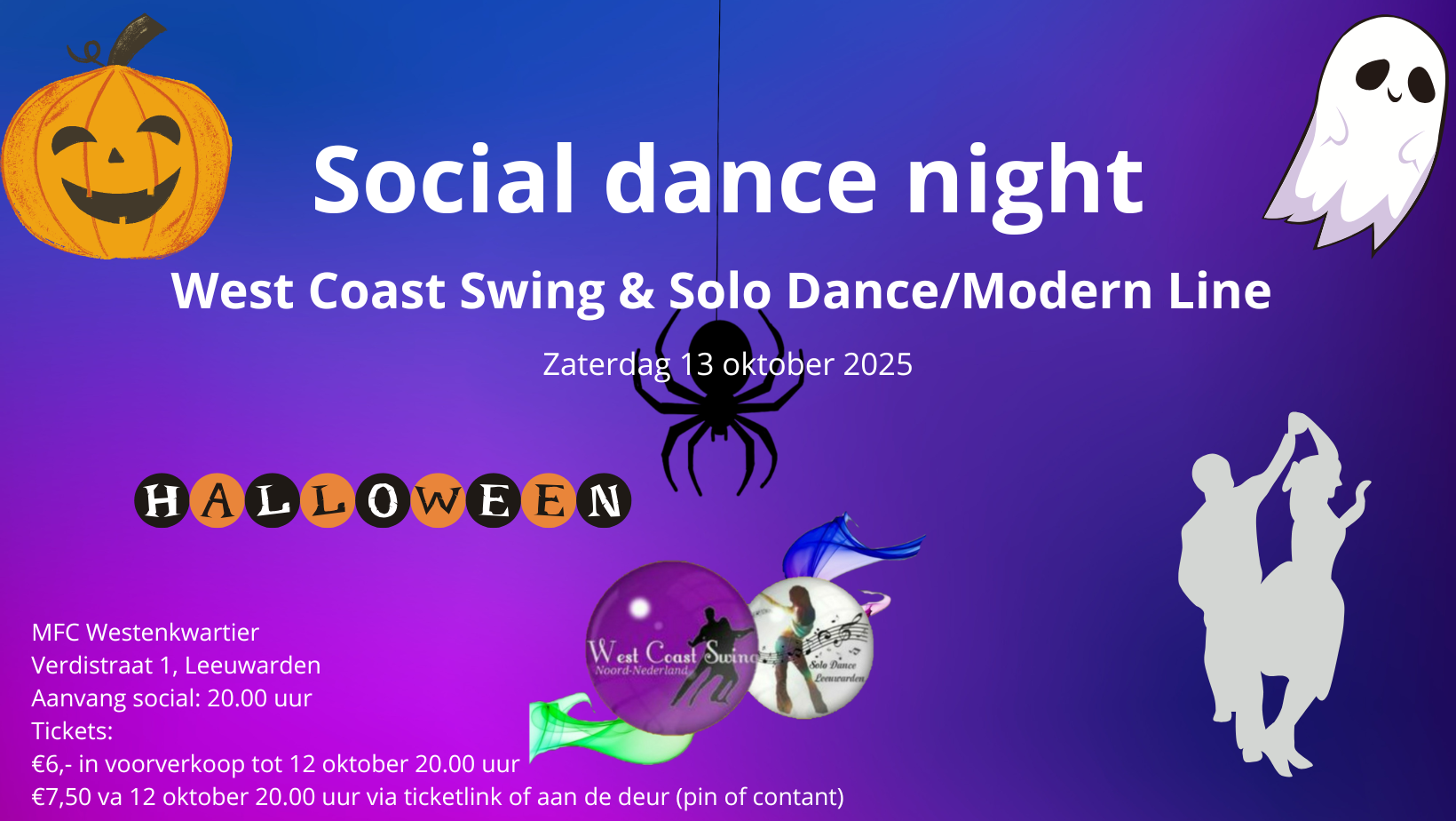 Cover photo for Social WCS & Solo Dance 11 oktober 2025 Halloween by West Coast Swing Noord-Nederland