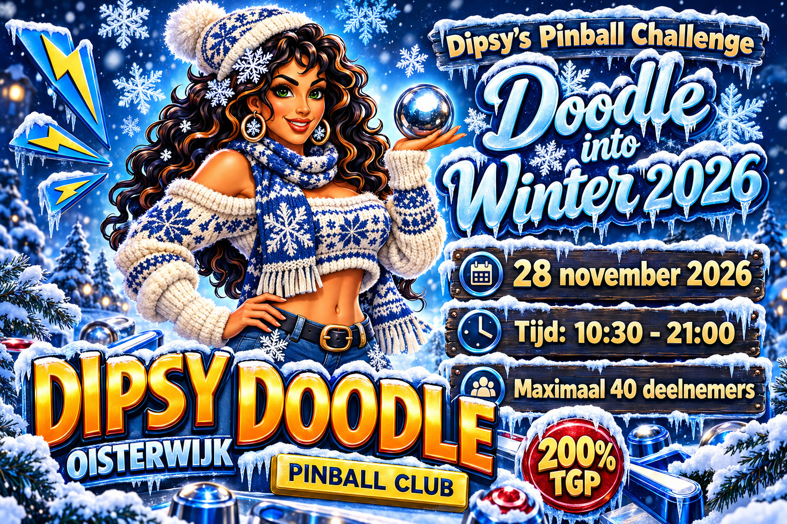 Cover photo for Dipsy's Pinball Challenge: Doodle into Winter 2026 by Dipsy Doodle Pinball Club Oisterwijk