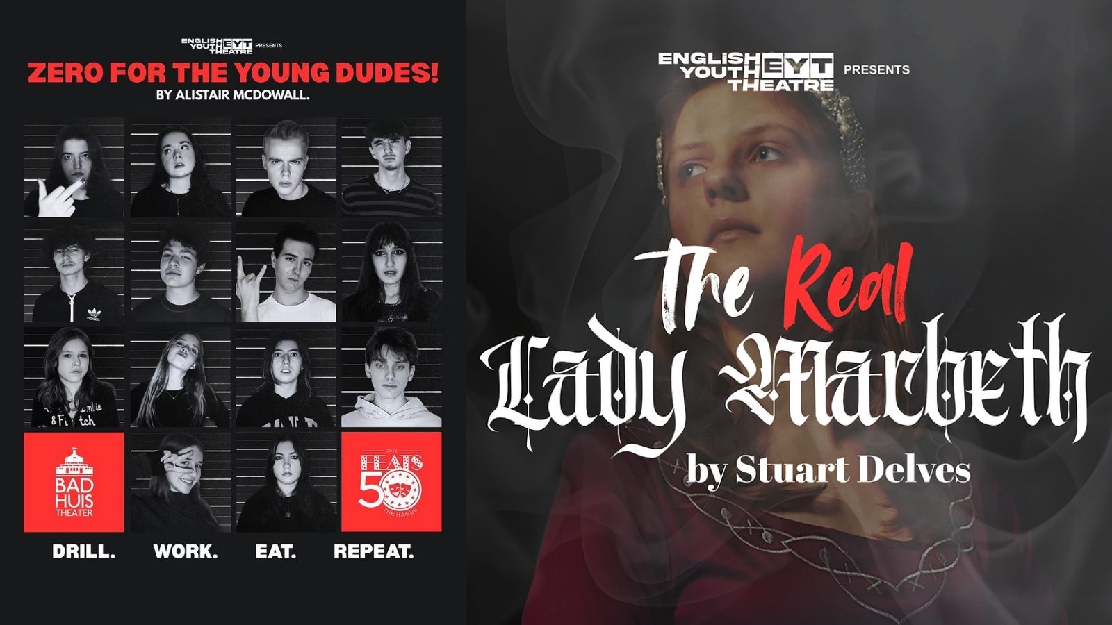 Cover photo for 'Zero For The Young Dudes!' / 'The Real Lady Macbeth' - English Youth Theatre by Badhuistheater