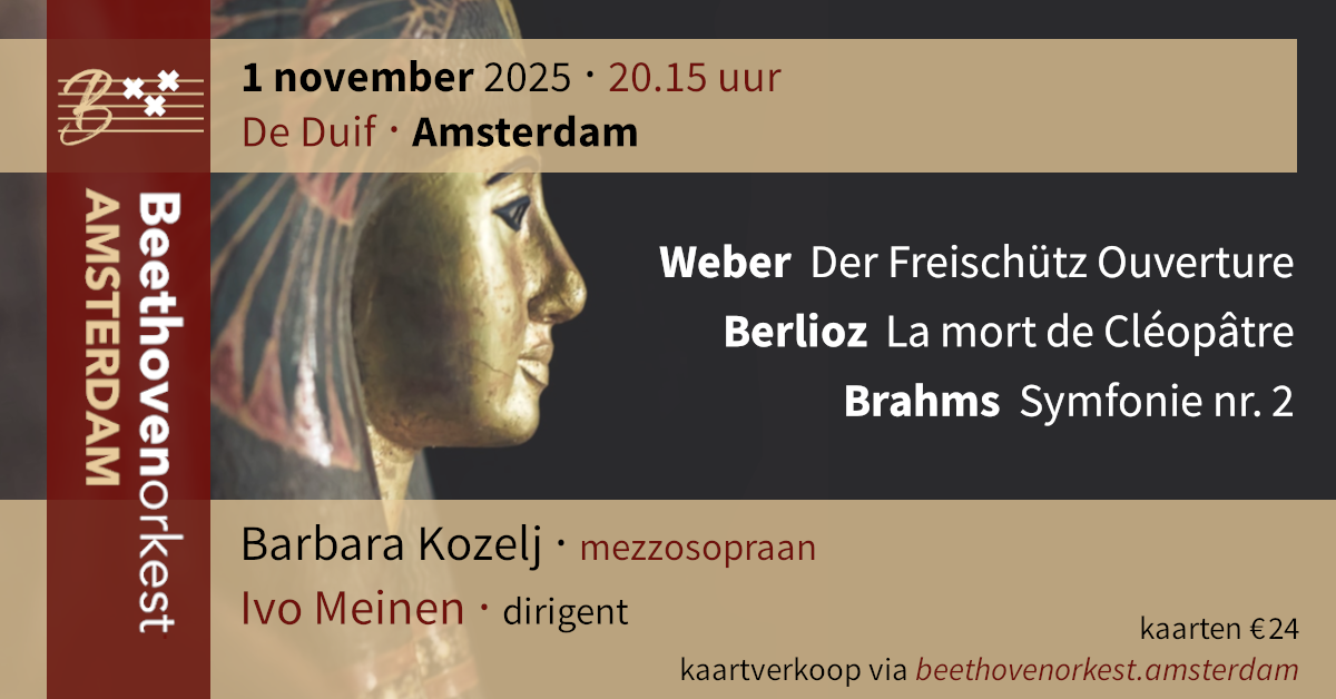 Cover photo for Brahms, Berlioz en Weber - 1 nov in De Duif by Beethoven Orkest Amsterdam