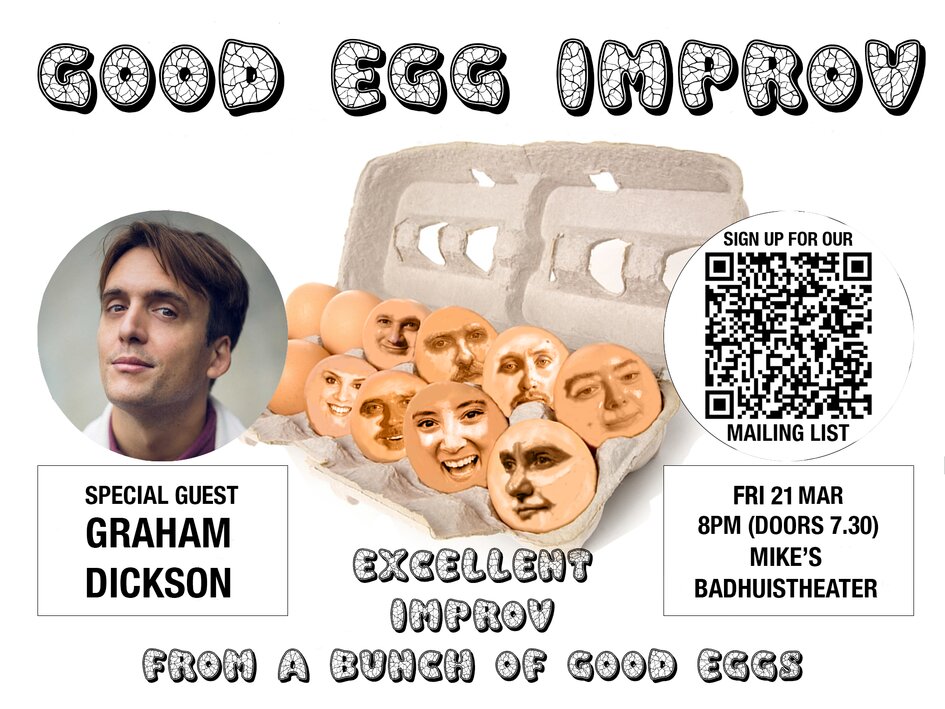 Cover photo for Good Egg Improv with Graham Dickson March 21 20:00 by Badhuistheater