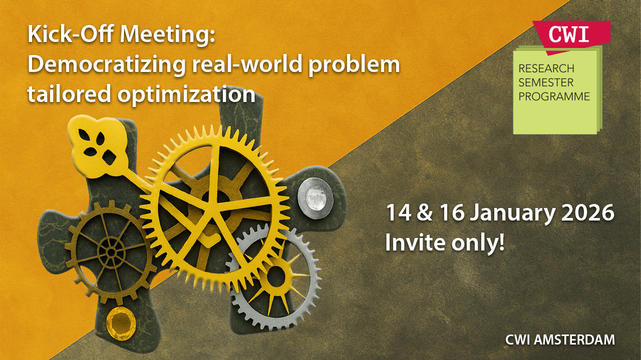 Cover photo for Kick-Off Meeting of Democratizing real-world problem tailored optimization (invite only) by CWI