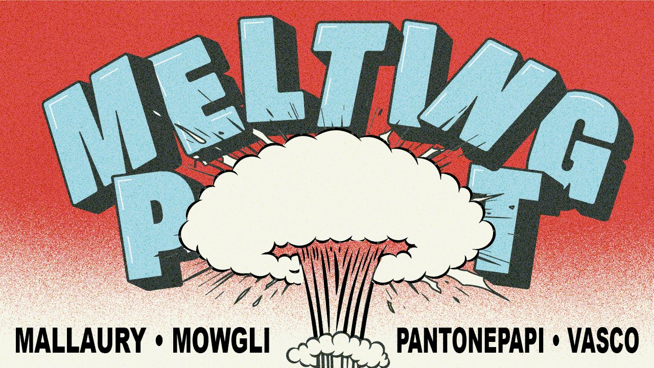 Cover photo for MELTING POT: MALLAUGRY, MOWGLI, PANTONEPAPI & VASCO by Skatecafe Karin & Yvonne
