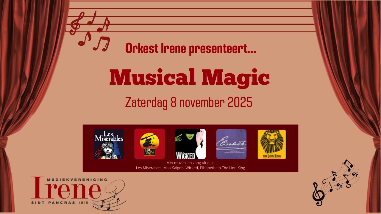 Cover photo for Musicalconcert Musical Magic op zaterdag 8 november 2025 by Muziekvereniging Irene
