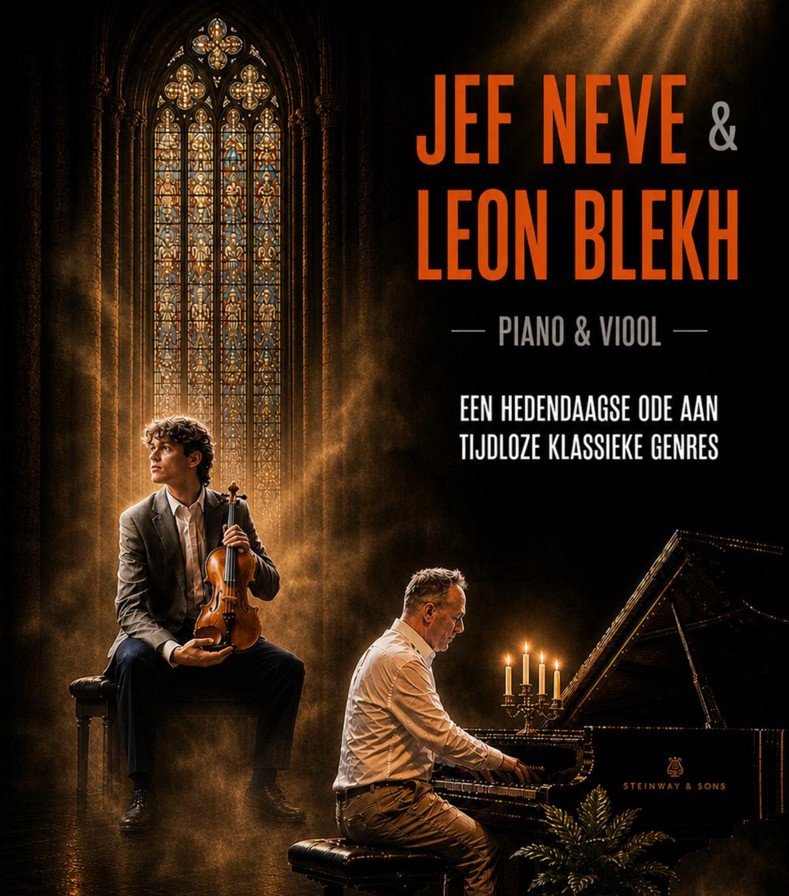 Cover photo for Pianist Jef Neve in a classical duo with violin talent Leon Blekh by Beythem Kerke vzw