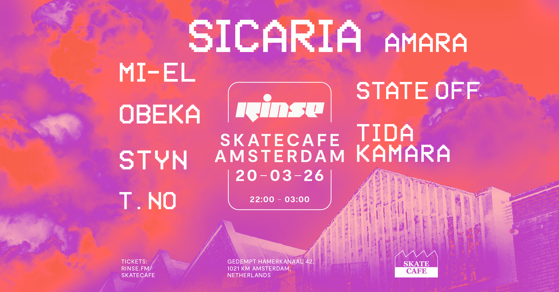 Cover photo for RINSE FM: AMARA, MI-EL, OBEKA, SICARIA, STATE OFFF, STYN, T.NO AND TIDA KAMARA by Skatecafe Karin & Yvonne