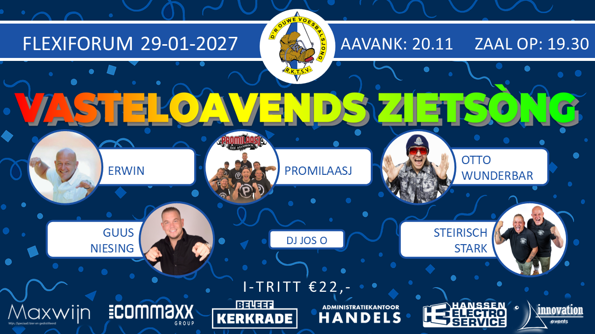 Cover photo for Vasteloavendszietsòng mit prinseproklamtsiejoen 2027 by CV D'r Ouwe Voesbalsjong